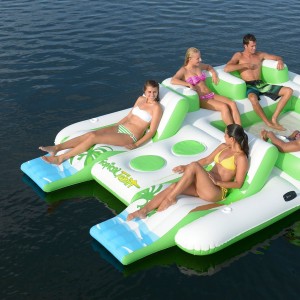 Inflatable 6-Person Pool Raft Floating Island w/ 2 Built-in Coolers